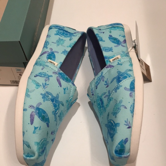 NWT TOMS ALPARGATA sea TURTLES SHOES 6 slip on light aqua - Picture 3 of 8